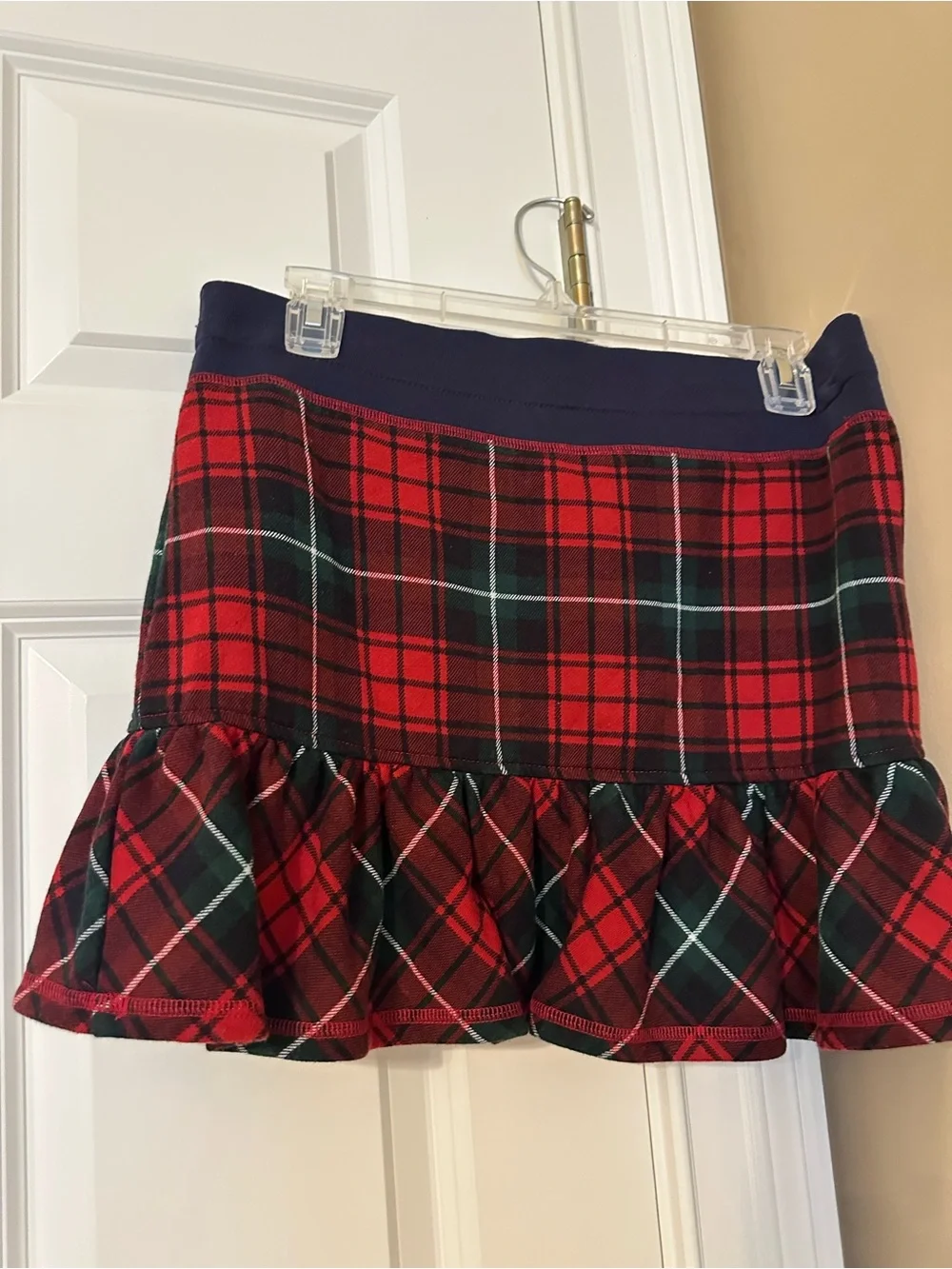Ralph Lauren Navy Waist Red Green Plaid Ruffle Mini Skirt